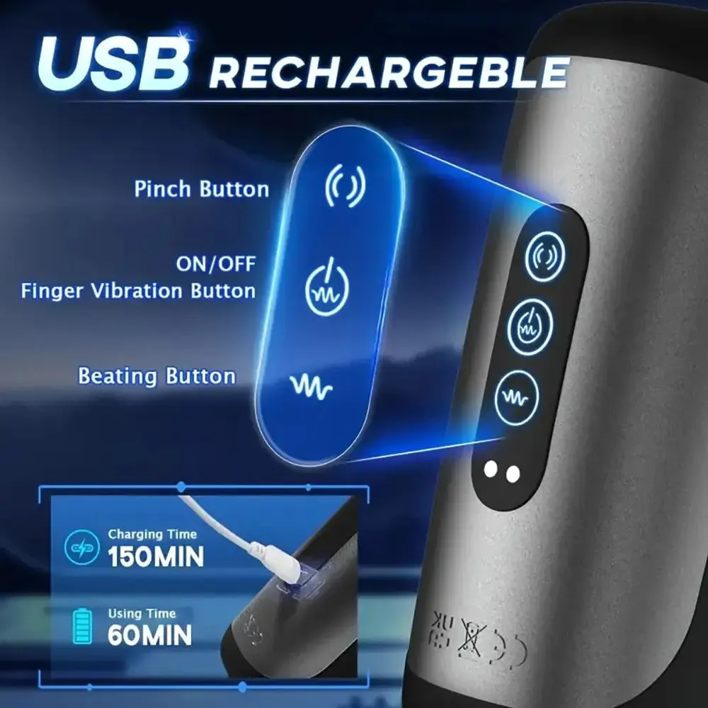 10 Finger Massaging Tapping Vibrating Stroker Automatic Masturbator
