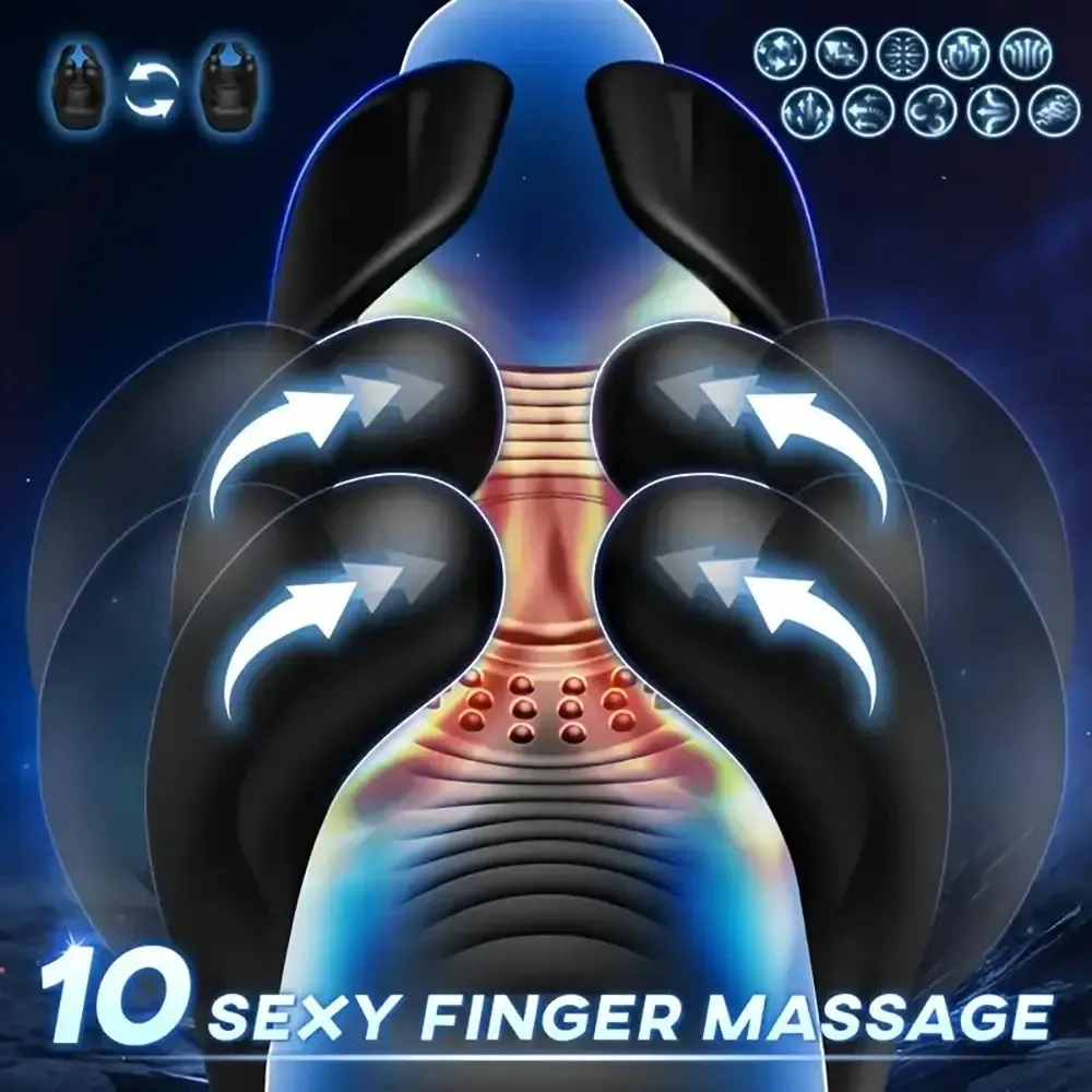 10 Finger Massaging Tapping Vibrating Stroker Automatic Masturbator