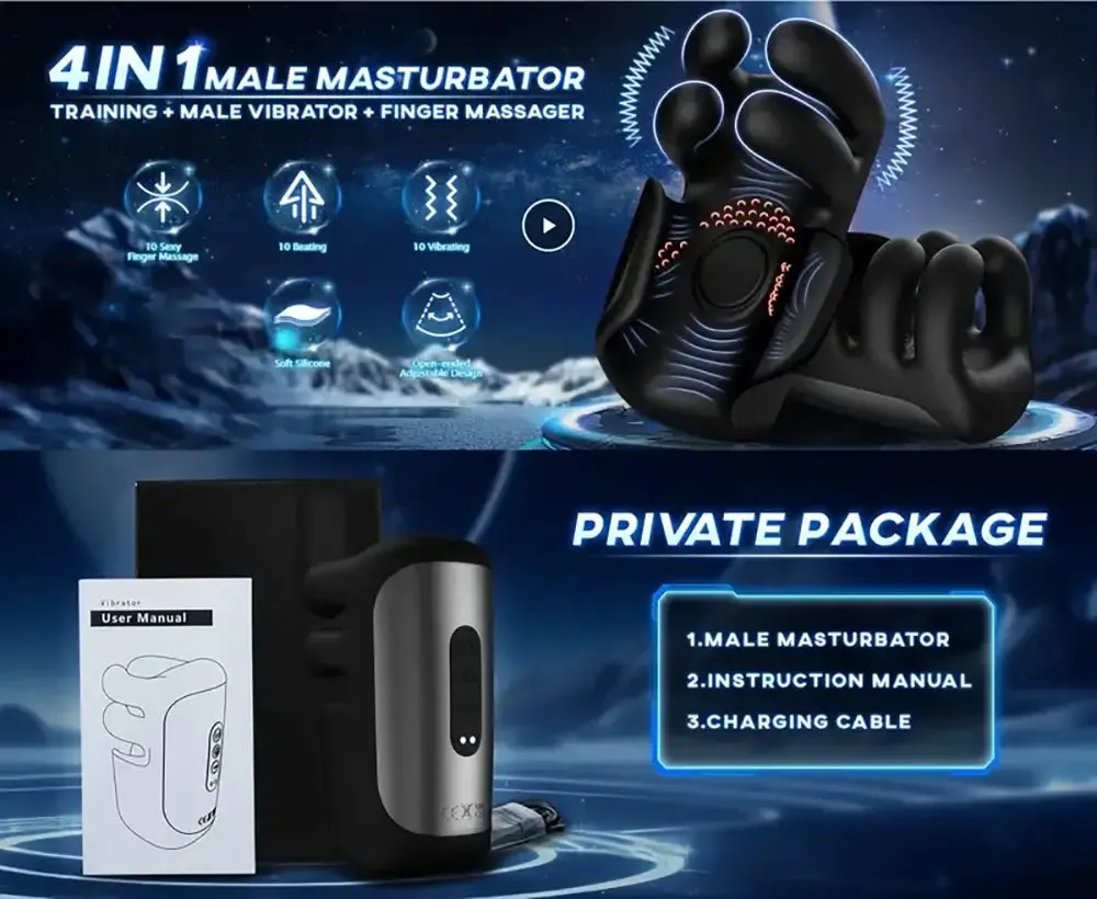 10 Finger Massaging Tapping Vibrating Stroker Automatic Masturbator
