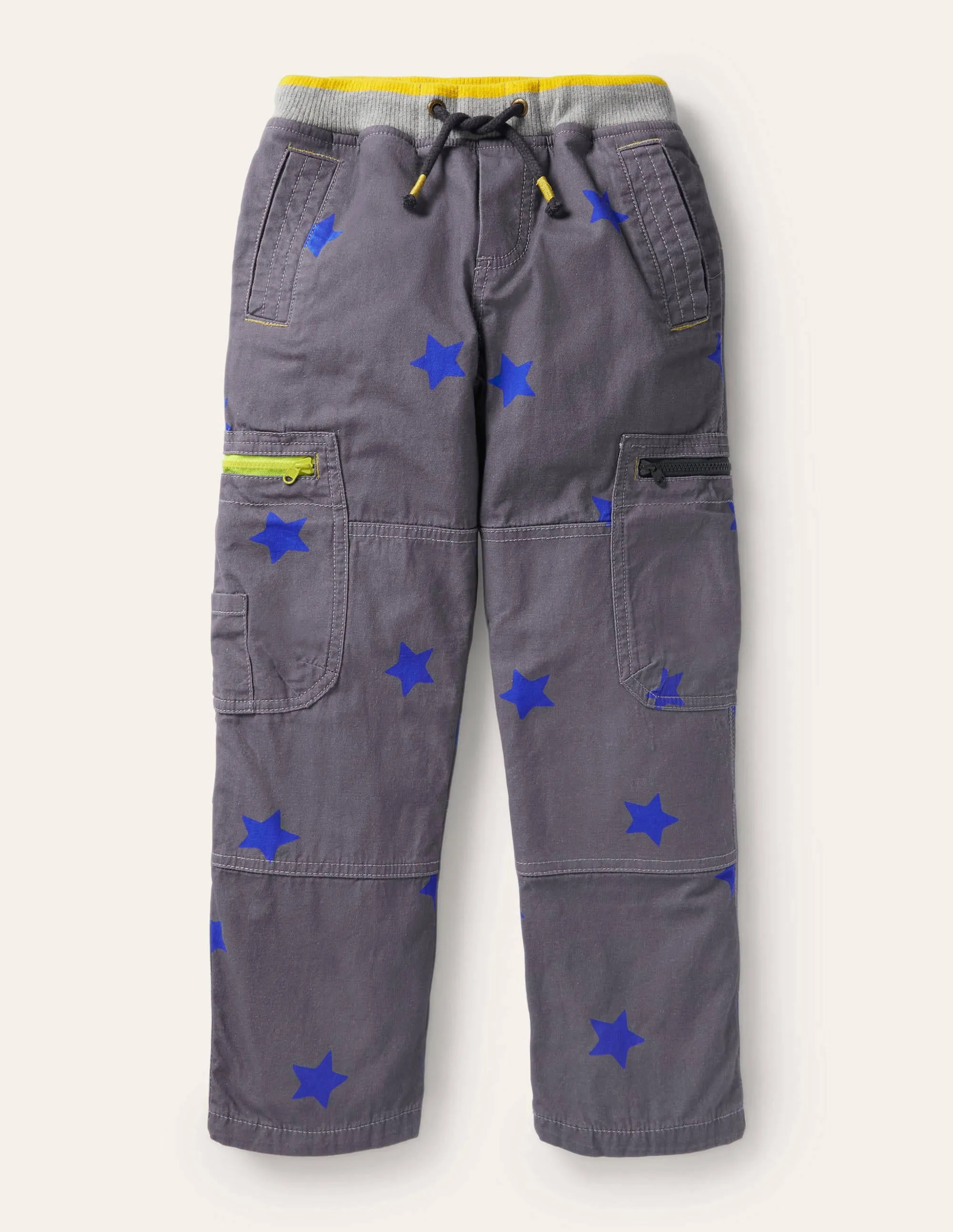 Cosy Lined Cargo Pants-Soot Grey/Brilliant Blue Star