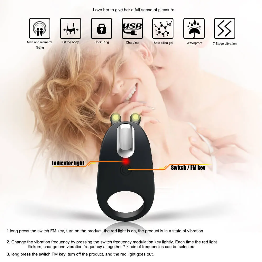 Fat Rabbit 7 Frequency Vibrating Penis Ring Sex Vibrator For Women
