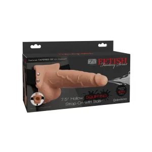 Fetish Fantasy Series 7.5 in. Hollow Squirting Strap-On With Balls Beige/Black