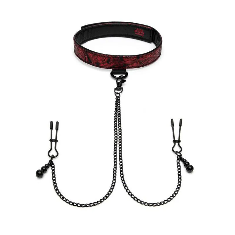 Fifty Shades of Grey Sweet Anticipation Reversible Collar. Nipple Clamps Red/Black