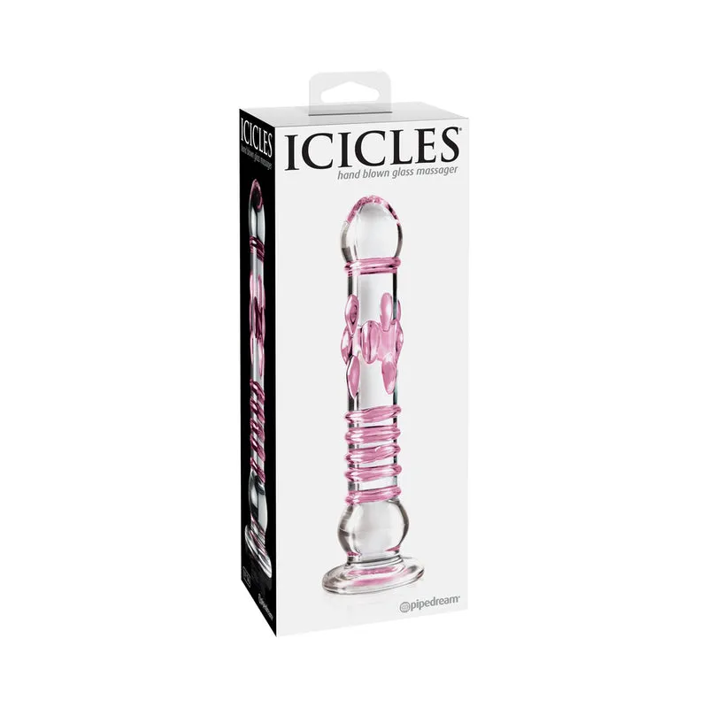 Icicles No. 6 Textured 8.5 in. Glass Dildo Pink/Clear