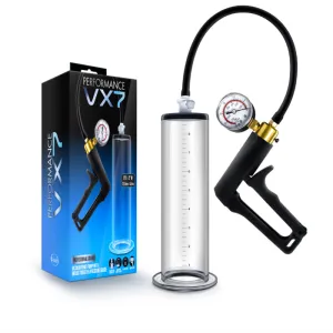 Performance VX7 Vacuum Penis Pump with Brass Trigger & Pressure Gauge Clear
