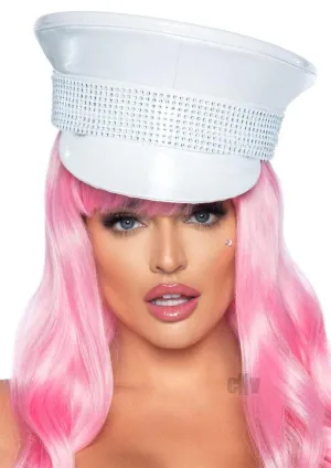 Rhinestone trim military hat White O/S