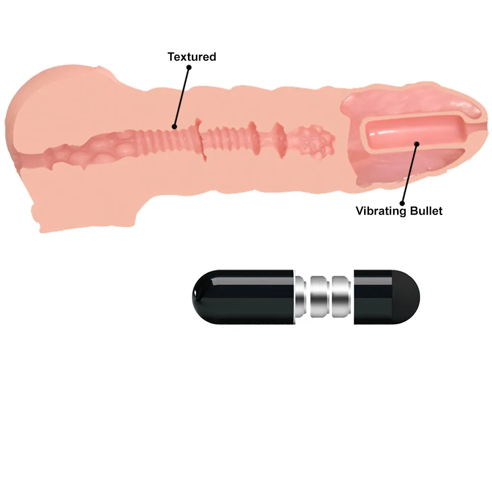 Vibrating 2-in-1 Penis Extender Sleeve Textured Male Masturbator Couples Sex Toy